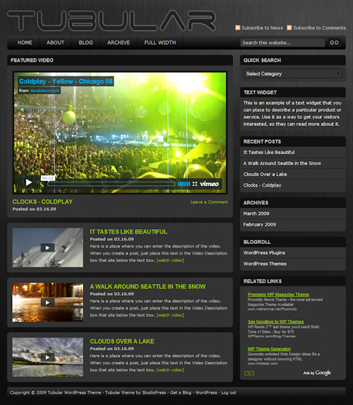 tubular-theme tubular video wordpress theme