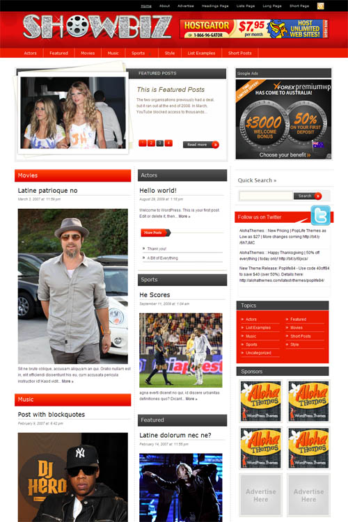 showbiz wordpress theme