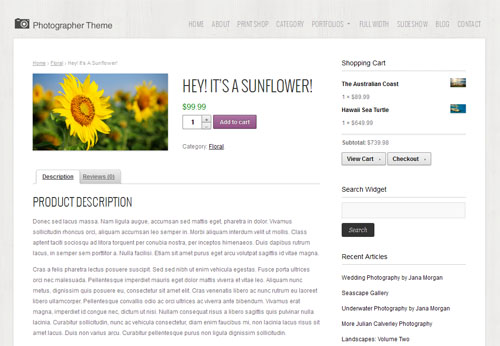 Photographer WordPress Ecommerce Theme