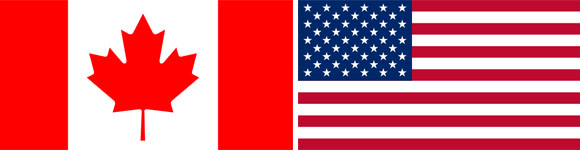 american and canadian flag togeather
