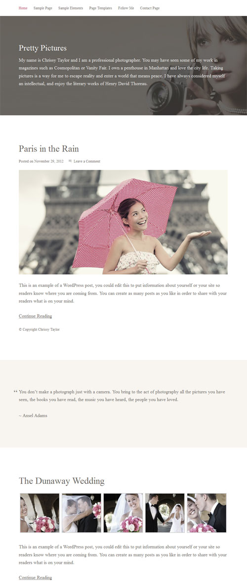 Pretty Pictures Photography WordPress Theme