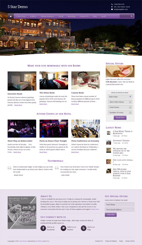 5 Star Hotel WordPress Theme