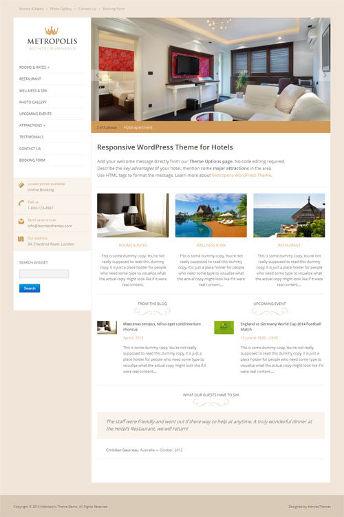 metropolis Hotel WordPress Theme 