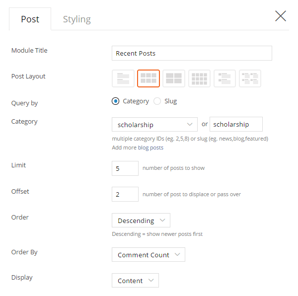 Themify Builder Post Module Settings