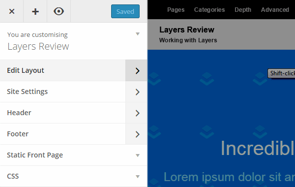 Layers Theme Customizer Menu