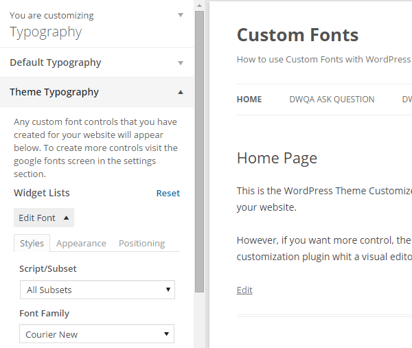 Easy Google Fonts Theme Typography