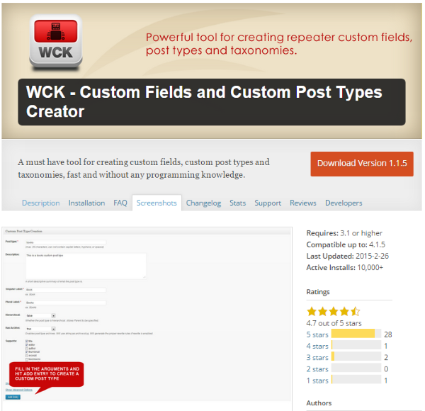 WCK - Custom Fields and Custom Post Types Creator