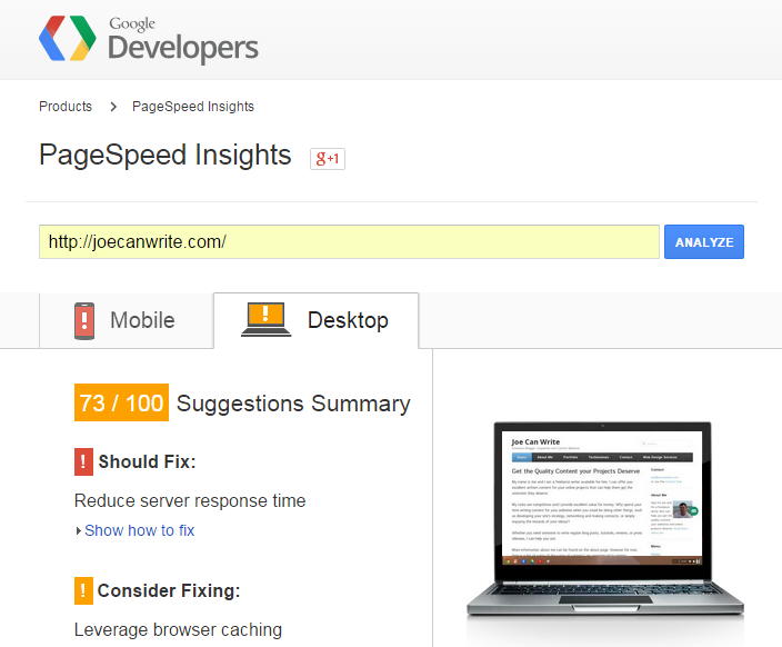 Google PageSpeed Desktop Before